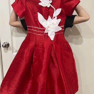 Elegant Red Kids Dress with Floral Design